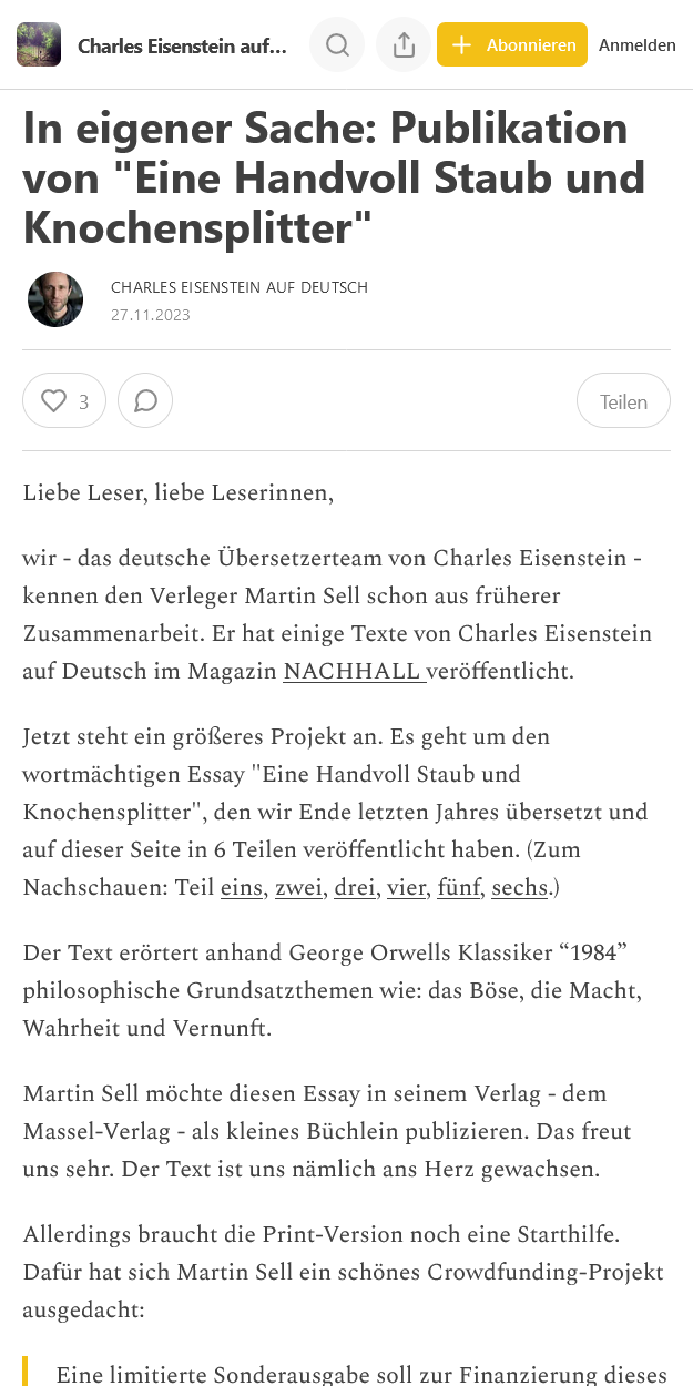 In eigener Sache